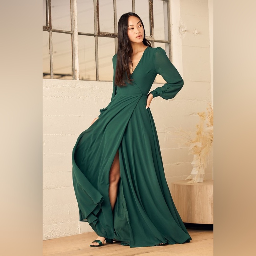 My Whole Heart Emerald Green Long Sleeve Wrap Dress